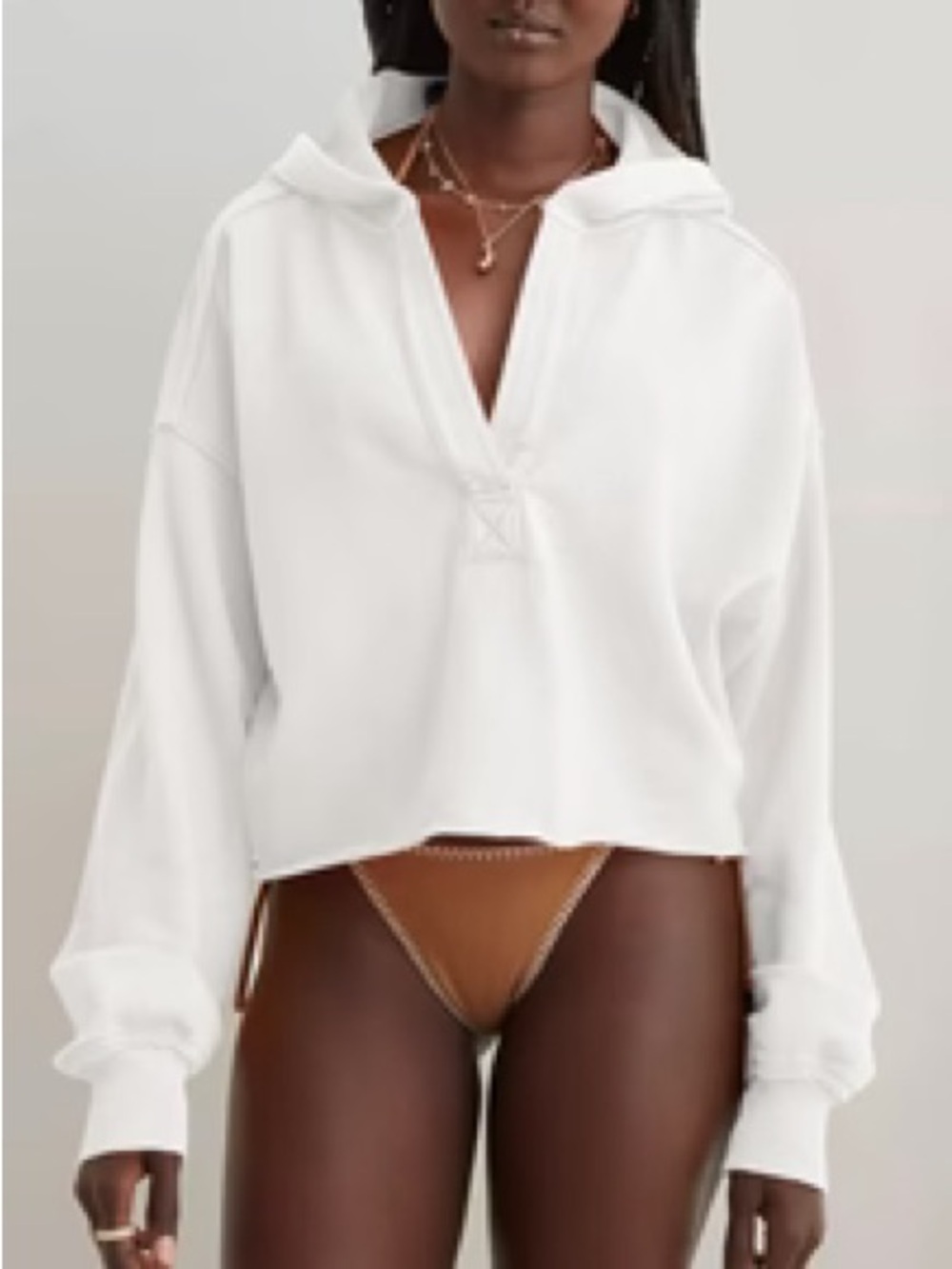 Aerie Cropped White Hoodie - Lightweight Pullover